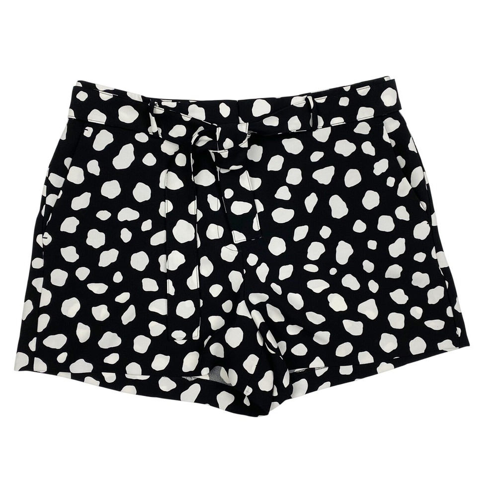 Ann Taylor Abstract Dot Tie Waist Flowy Belt Shorts Womens 14‎ Black White Crepe